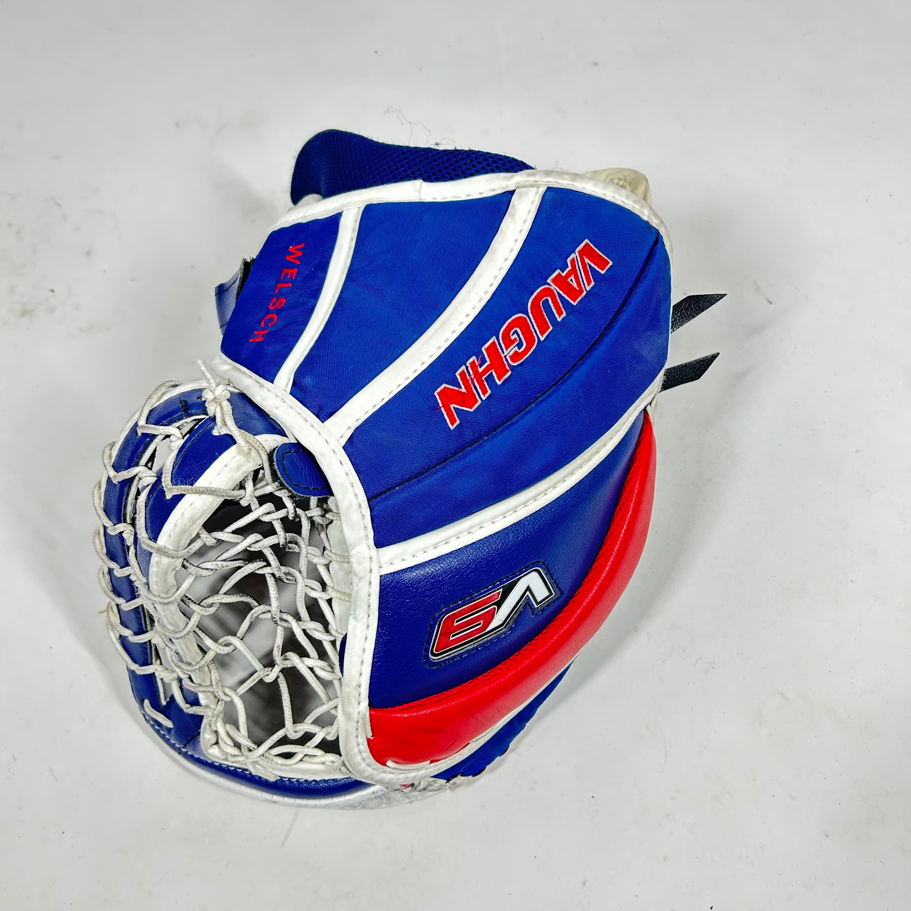 Vaughn Velocity V9 - Gant de gardien de but Pro Stock d'occasion (blanc/bleu/rouge)